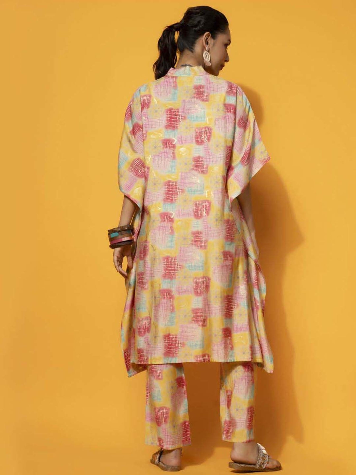 Libas Yellow Printed Silk Blend Co-Ords