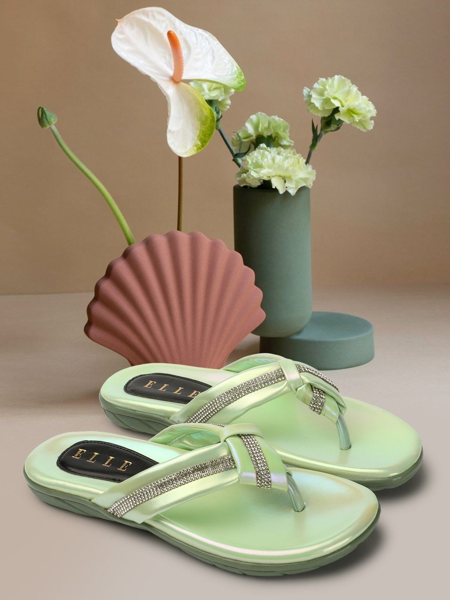 Elle Women's Pista Green Thong Sandals