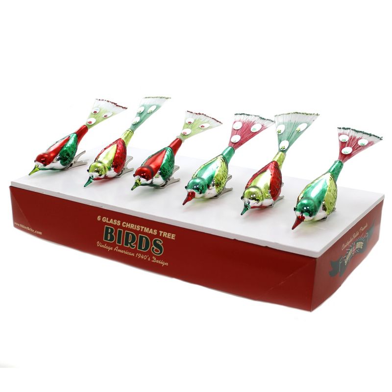 Shiny Brite 1.0" Hs Bird Clips Holiday Splendor St/6 Ornaments  -  Ornament Sets