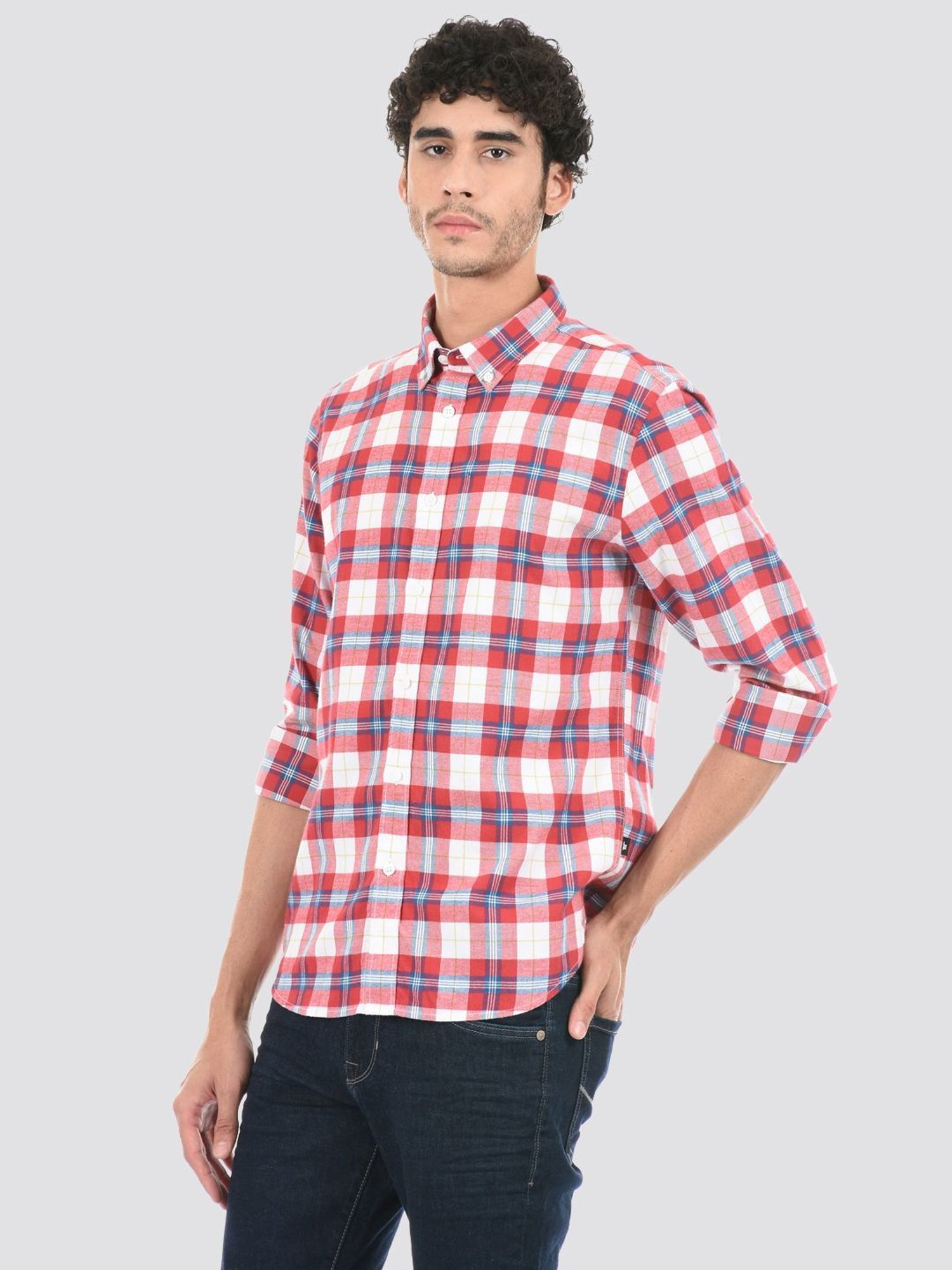 London Fog Red Regular Fit Checks Shirt