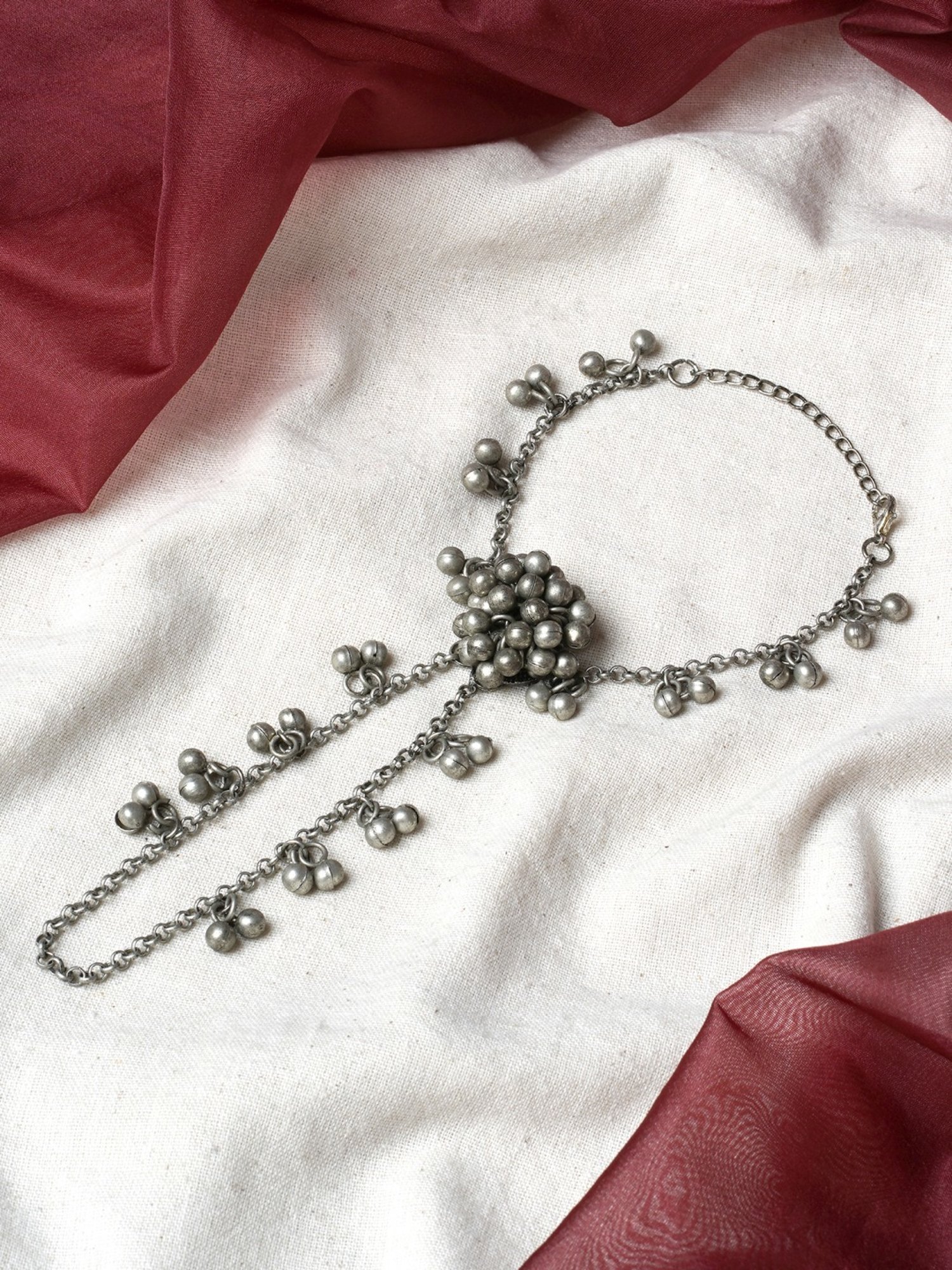 Teejh Lekhnapriya Ghungroo Grey Hand Harness Bracelet for Women