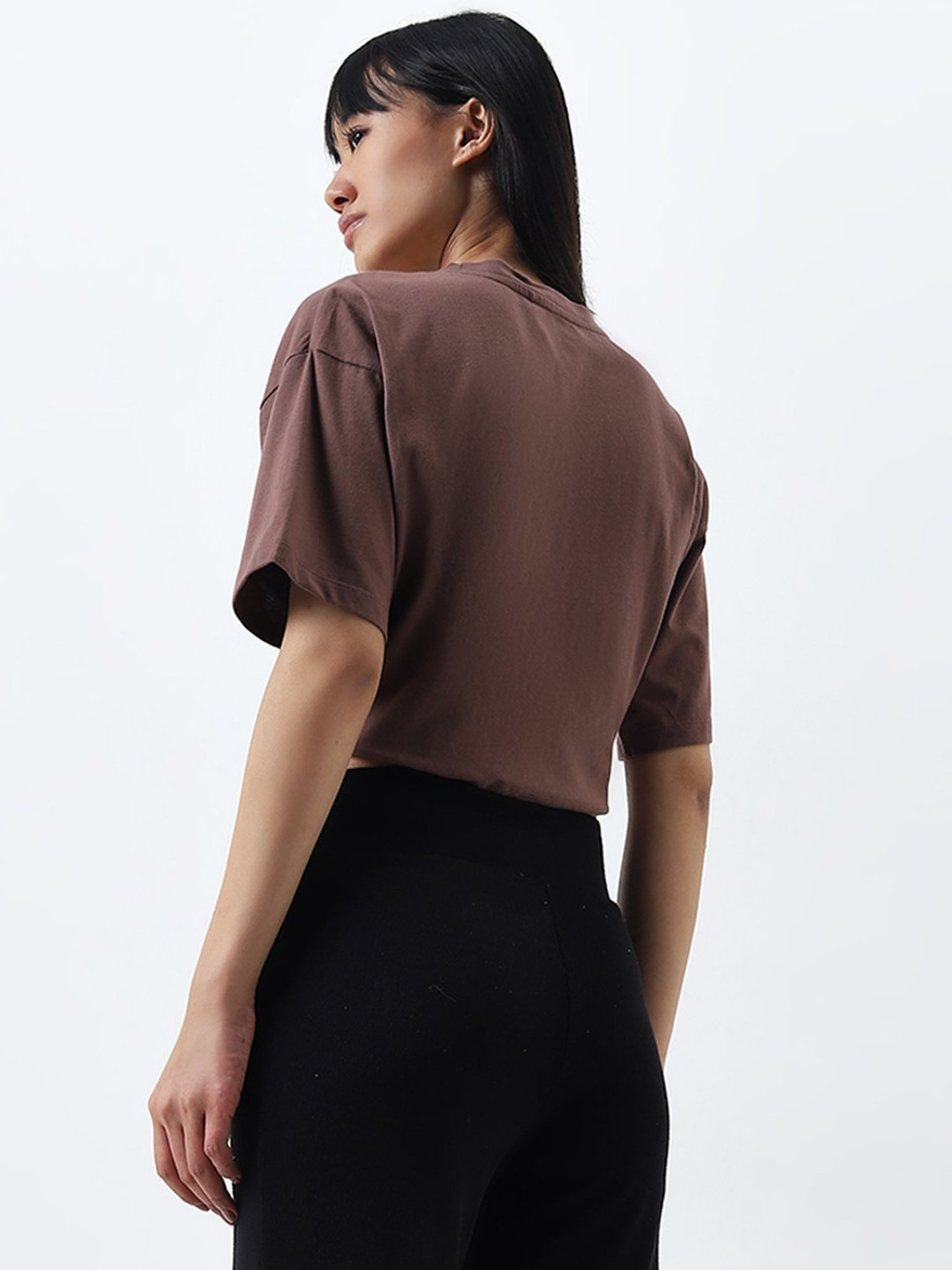 Superstar by Westside Brown Text Printed Cotton T-Shirt