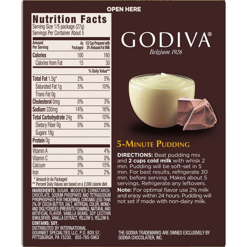 Godiva White Chocolate Vanilla Bean Pudding With Chocolate Chips - 4.51oz