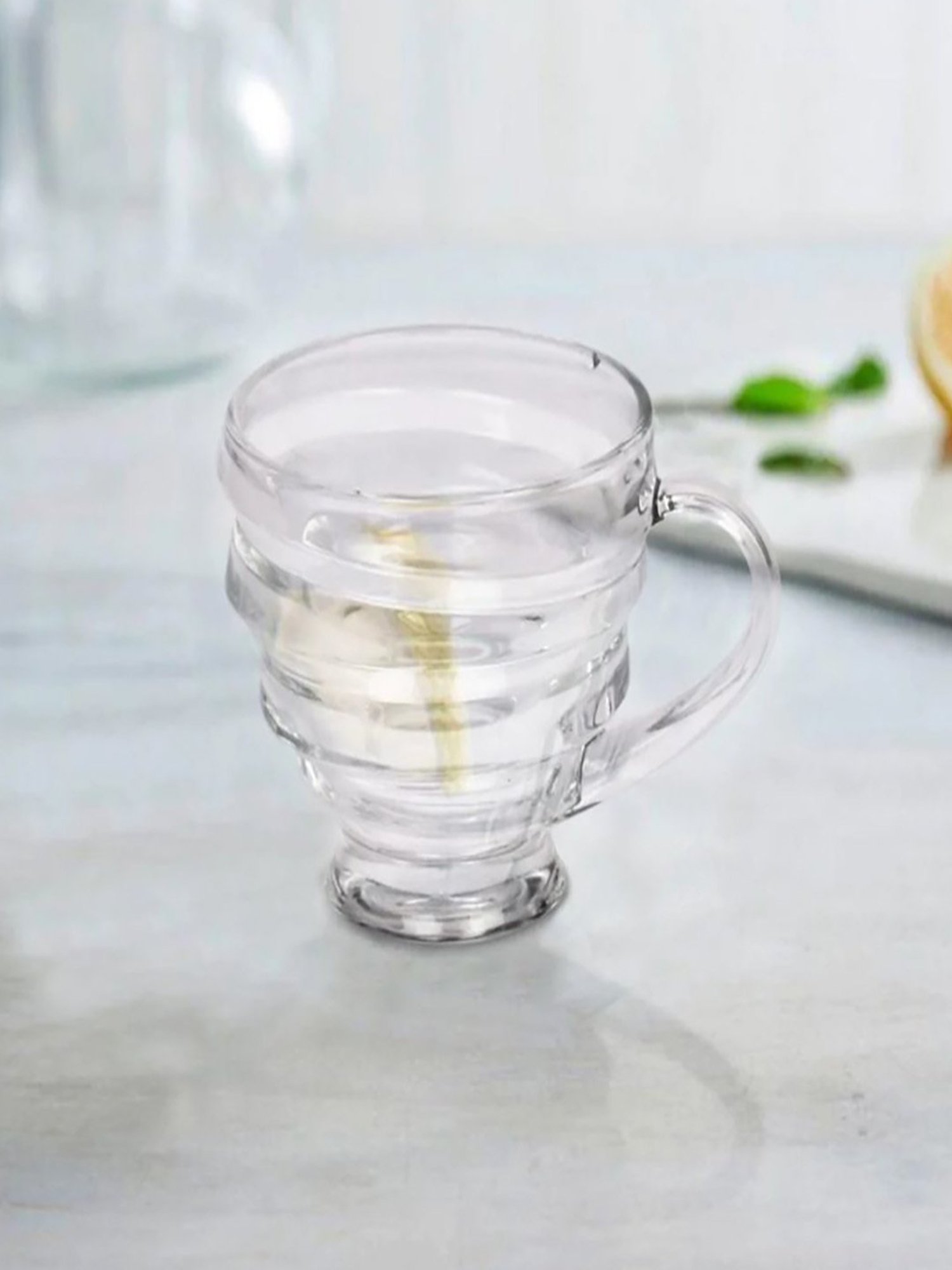 The Artment White Glass Minimalist Crinkled Teacups - Set of 6