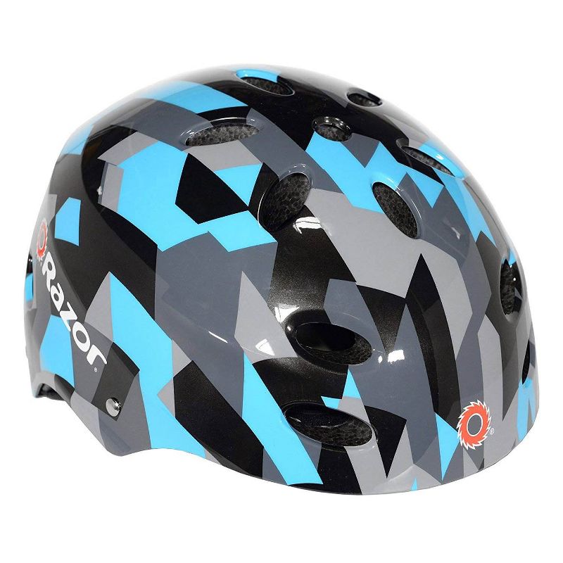 Razor V17 Youth Skateboard Scooter Unisex Adjustable Helmet, Geo Black/Blue