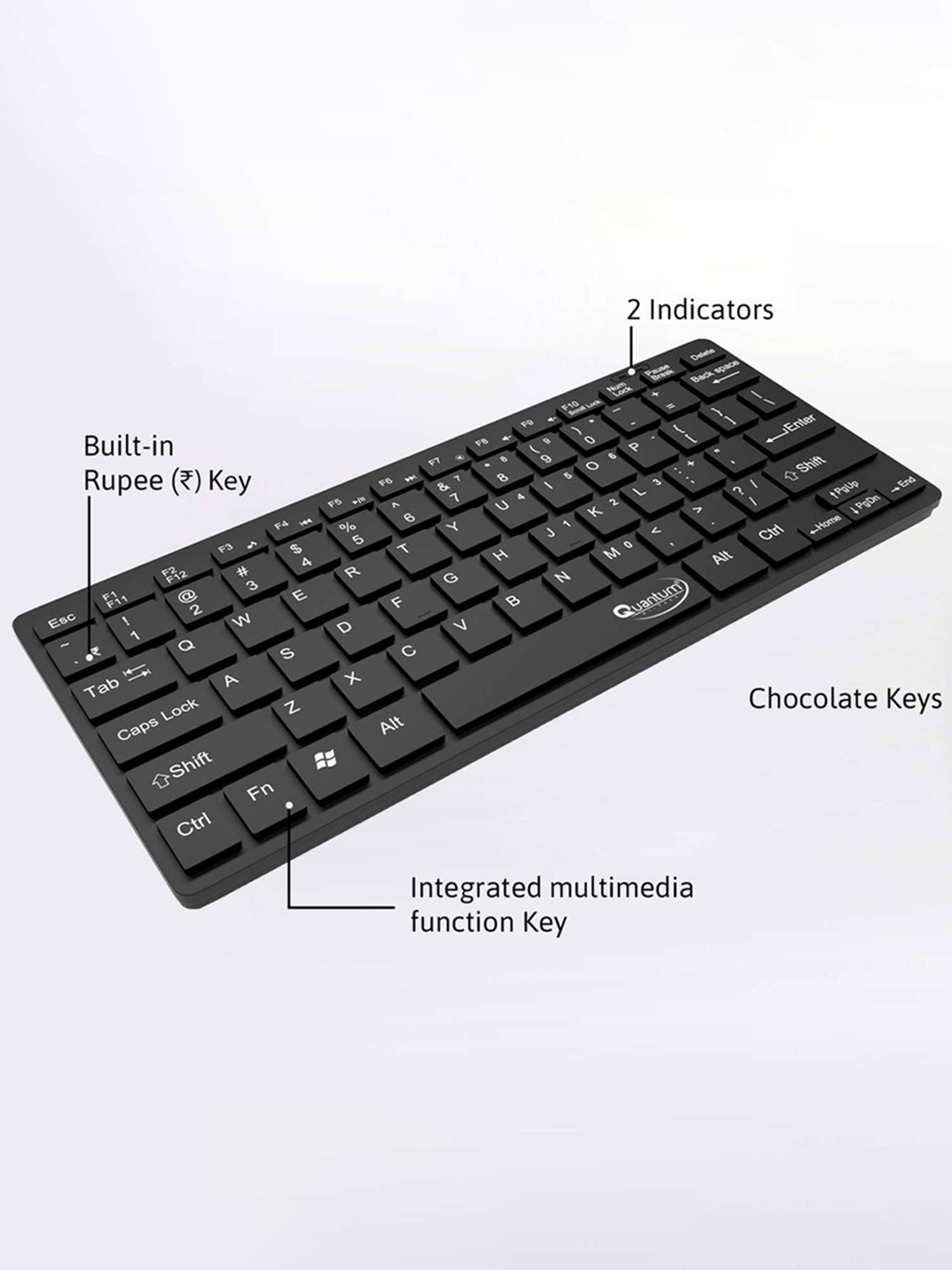 Quantum QHM 7307 Mini Wired USB Desktop Keyboard (Black)