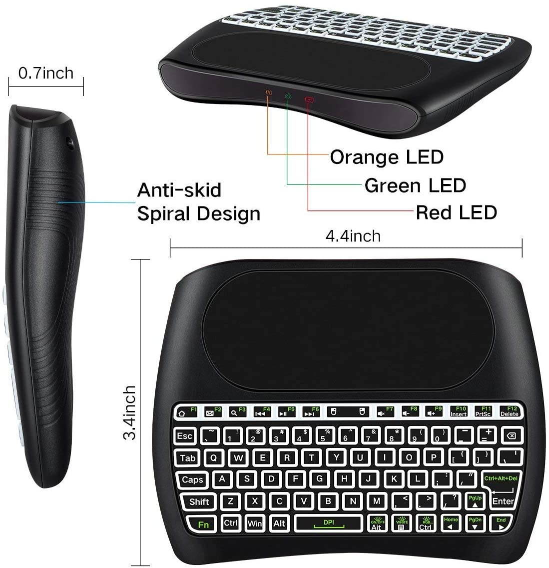 Mini Wireless Keyboard,D8 Mini Keyboard with Touchpad,Colorful Backlit Small Wireless Keyboard,Mini Handheld Remote Keyboard for PC,Raspberry Pi 4, Android TV Box,KODI,Windows 7 8 10