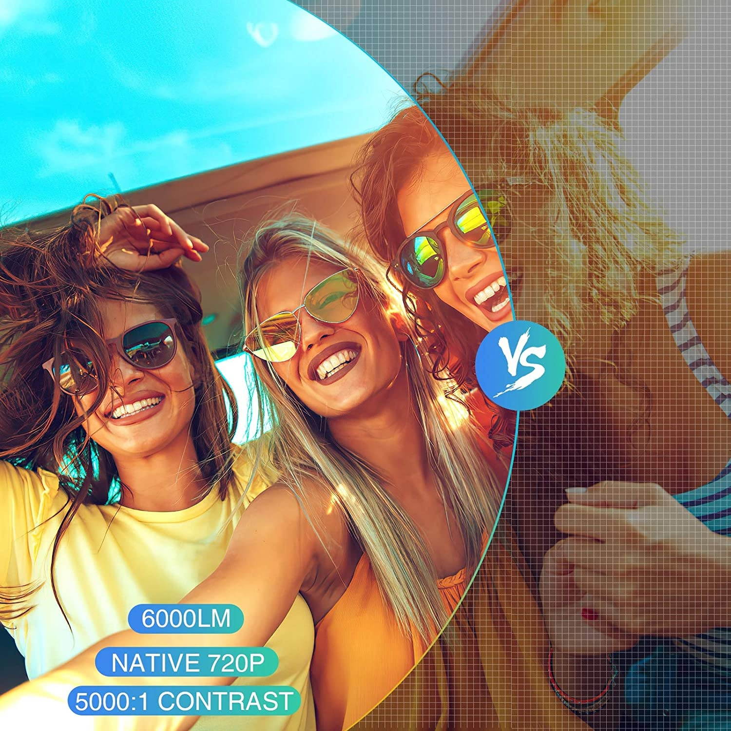 Vilinice BL-43 6000L Outdoor Movie Projector with 100 Inch Screen, 1080P and 240" Display Supported, Portable Video Projector Compatible with TV Stick, PS4, HDMI, USB, VGA