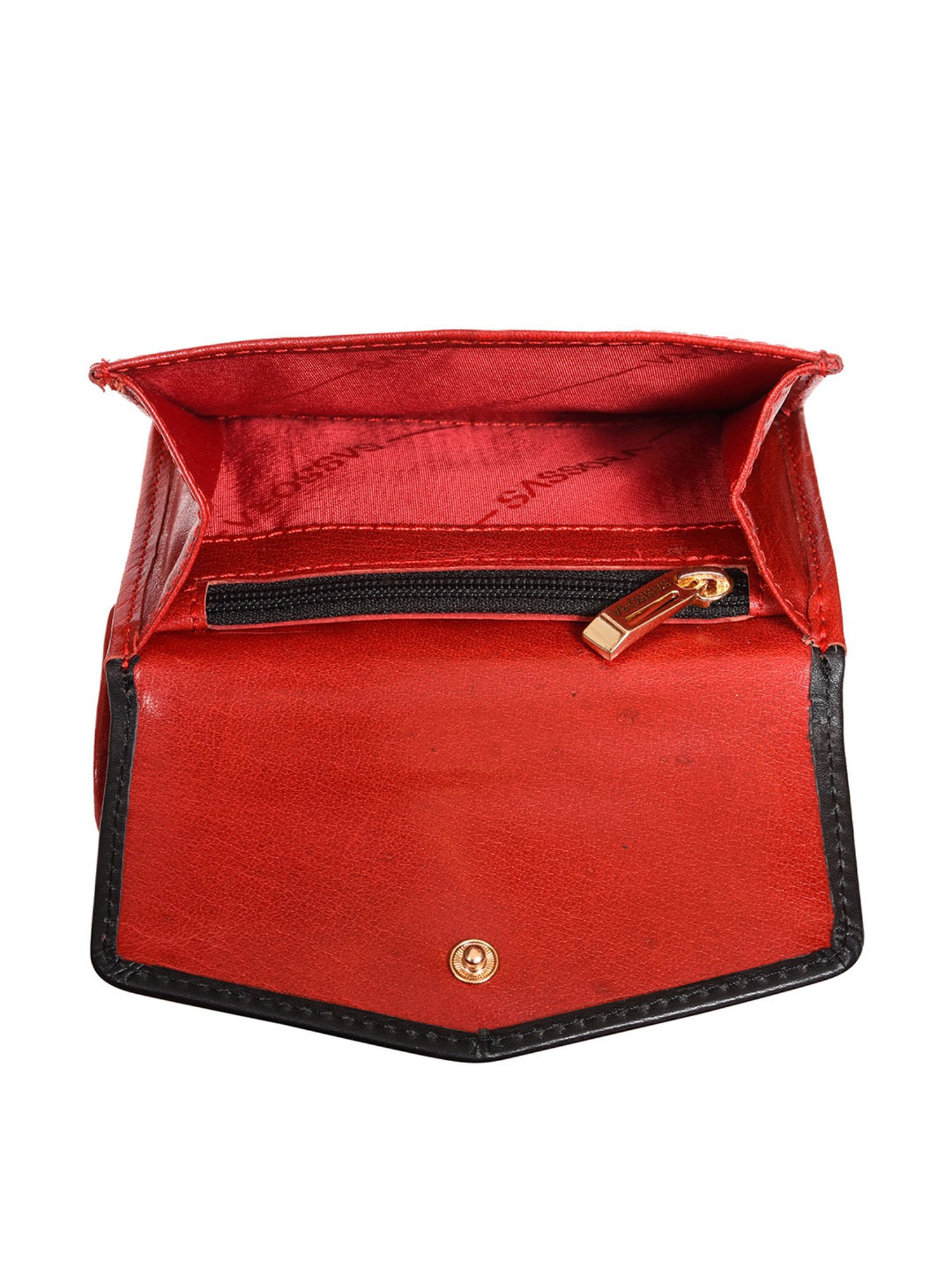 SASSORA Red & Black Solid Rfid Tri-Fold Wallet for Women