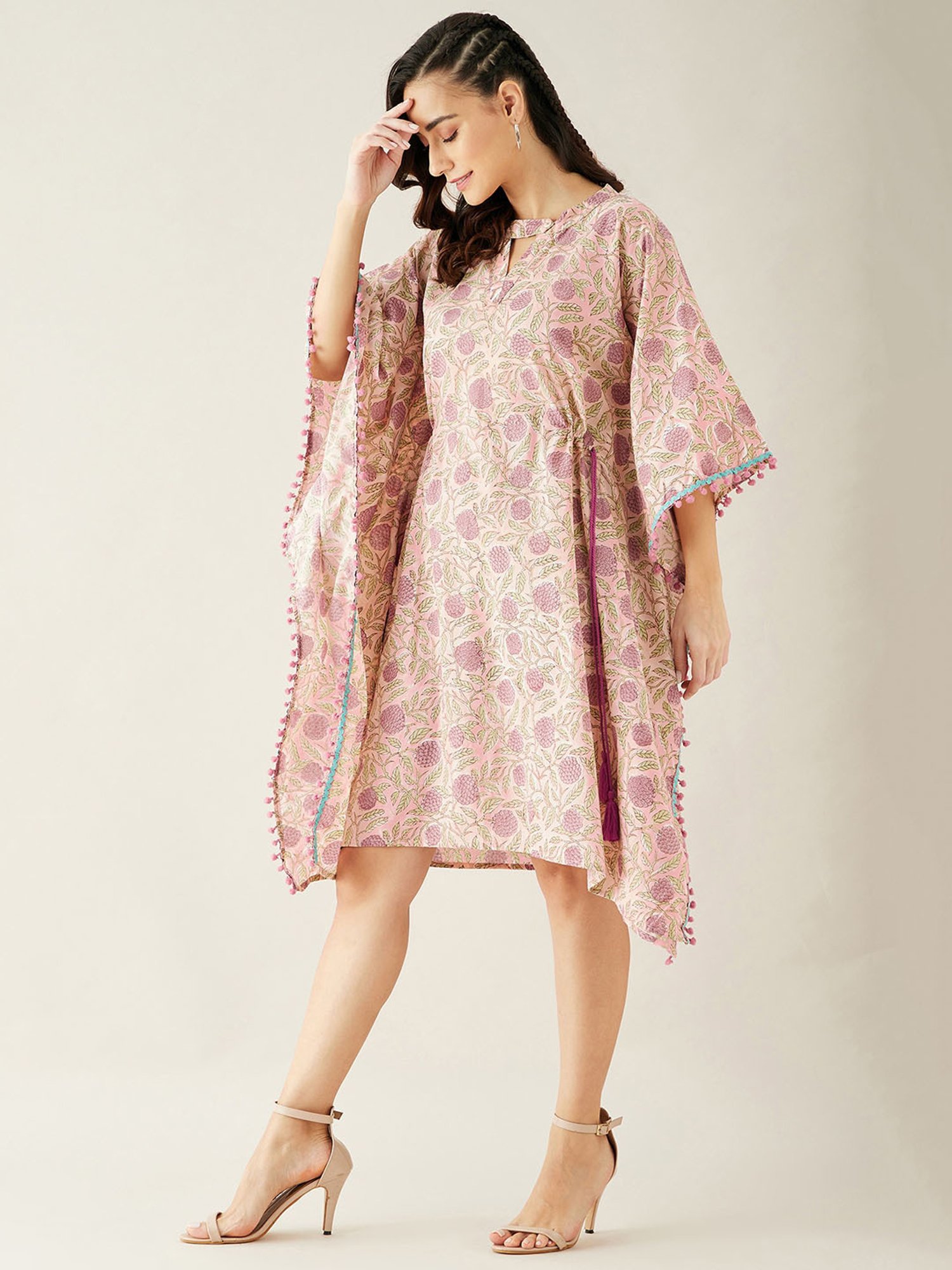 The Kaftan Company Pink Printed Kaftan Dress