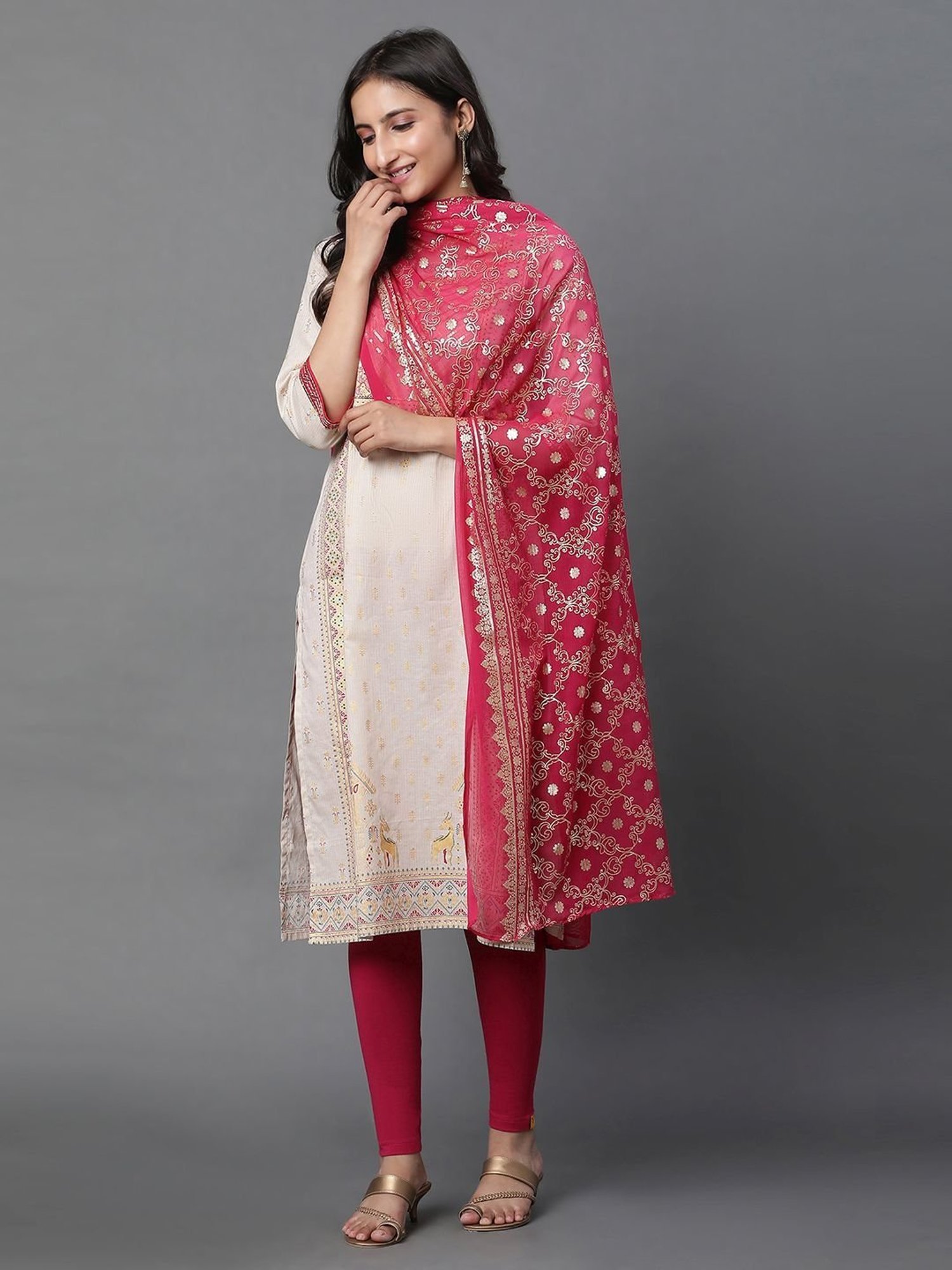 Aurelia Pink Printed Dupatta