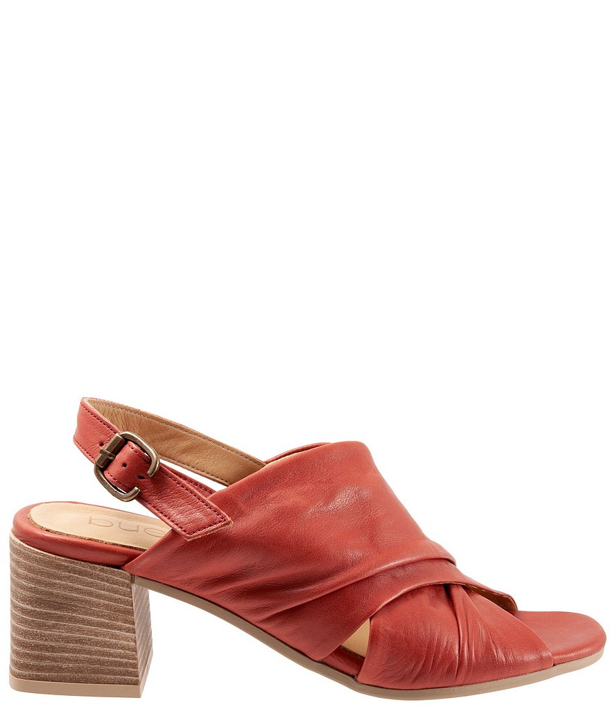 Bueno Eden Ruched Leather Block Heel Sling Sandals