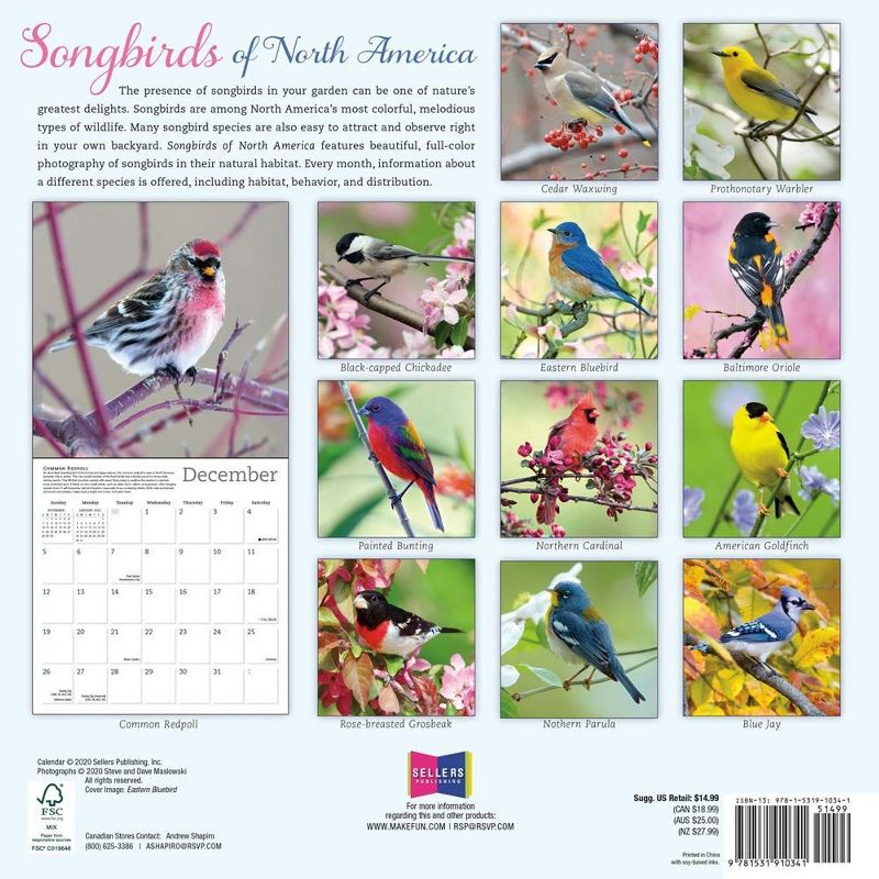 Sellers Publishing 2021 Songbirds of North America 16-Month Wall Calendar Sellers Publishing