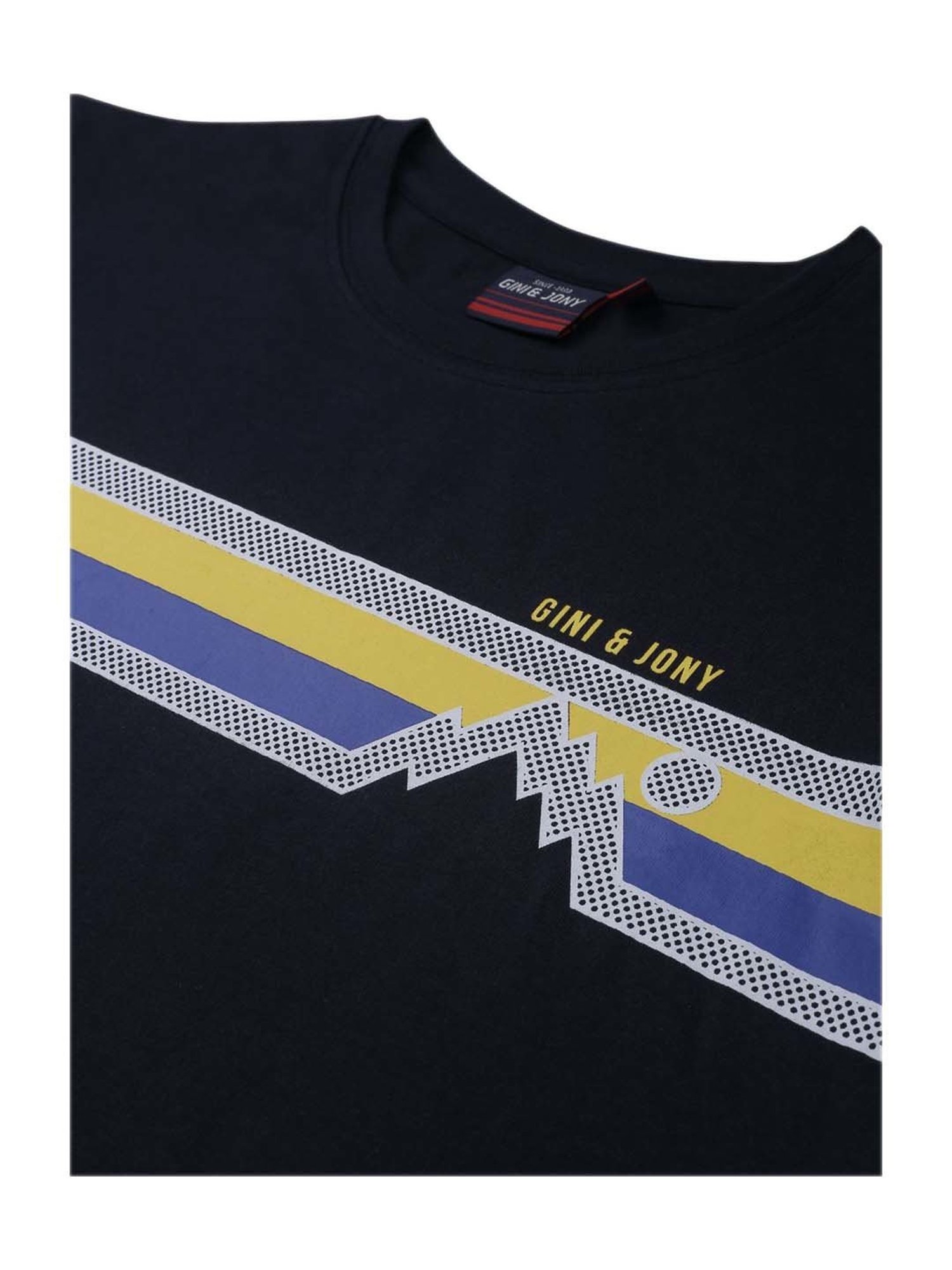 Gini & Jony Kids Black & Blue Printed T-Shirt