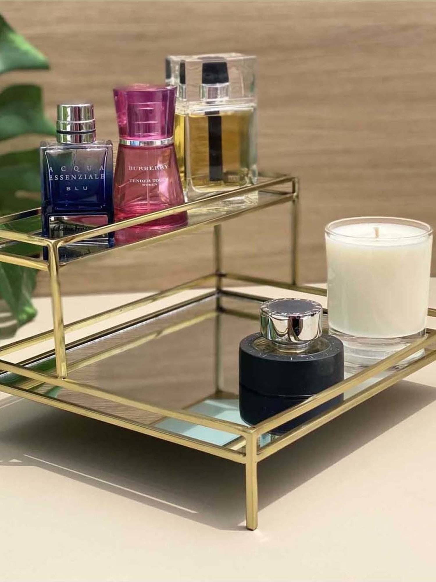 Mason Home Milan Mirror Double Decker Vanity Tray - Gold