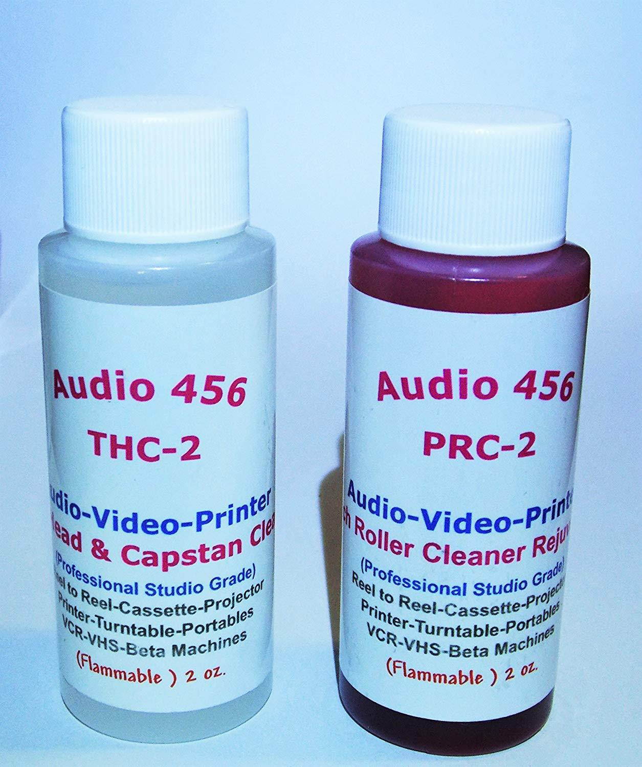 Audio 456 THPR-2 (1) 2 oz Audio 456 Audio/Video Tape Head Capstan Cleaner Fluid & (1) 2 oz Audio 456 Audio Video Pinch Roller Cleaner Rejuvenator Fluid (formerly SR-Audio) Reel to Reel+Cassette+E