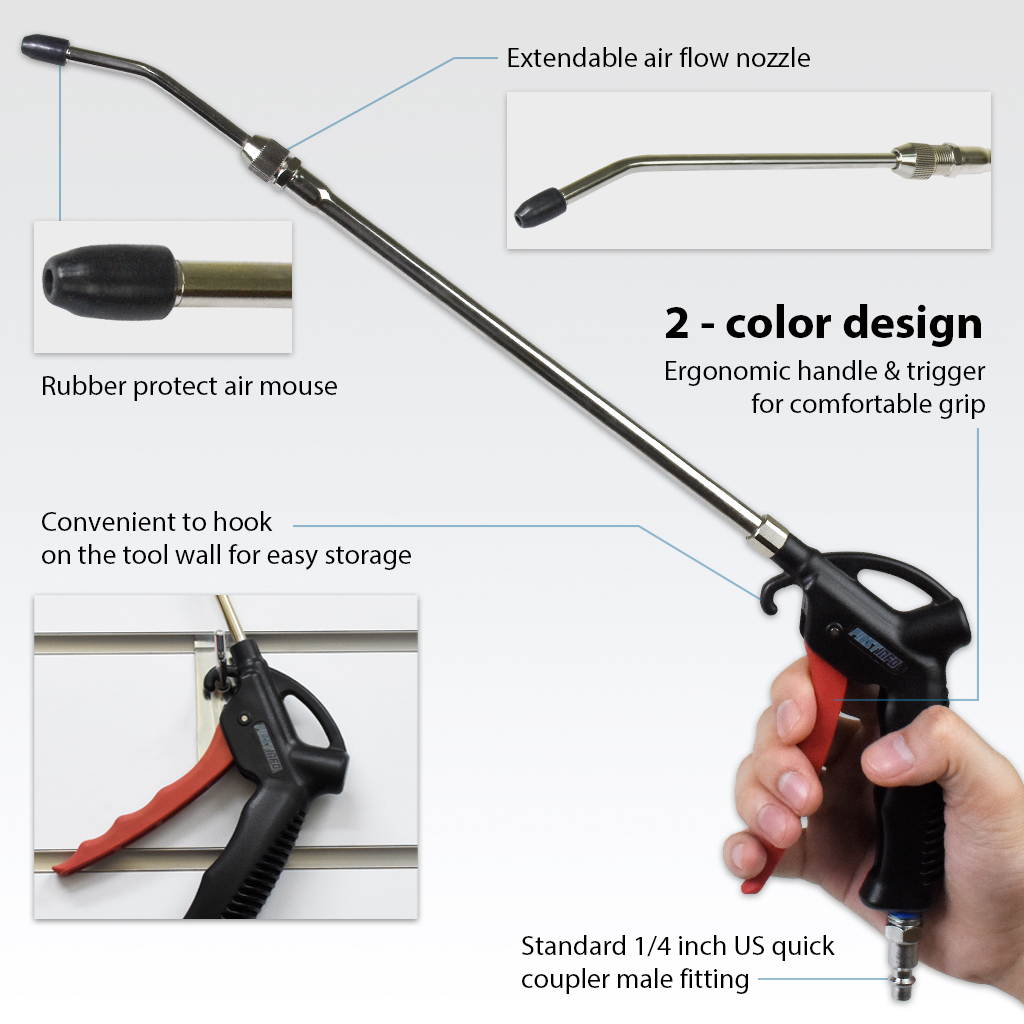 FIRSTINFO Air Duster Blow Gun with 11.6~19.6 Inch (295~500mm) Adjustable / Extendable Air Flow Nozzle Dust Blower Cleaner (Extendable)