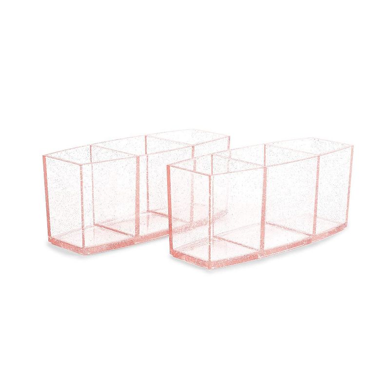 Glamlily 2 Pack Pink Glitter Makeup Brush Holder Cosmetic Organizer Storage (7.5 x 3.2 x 2.8 In)