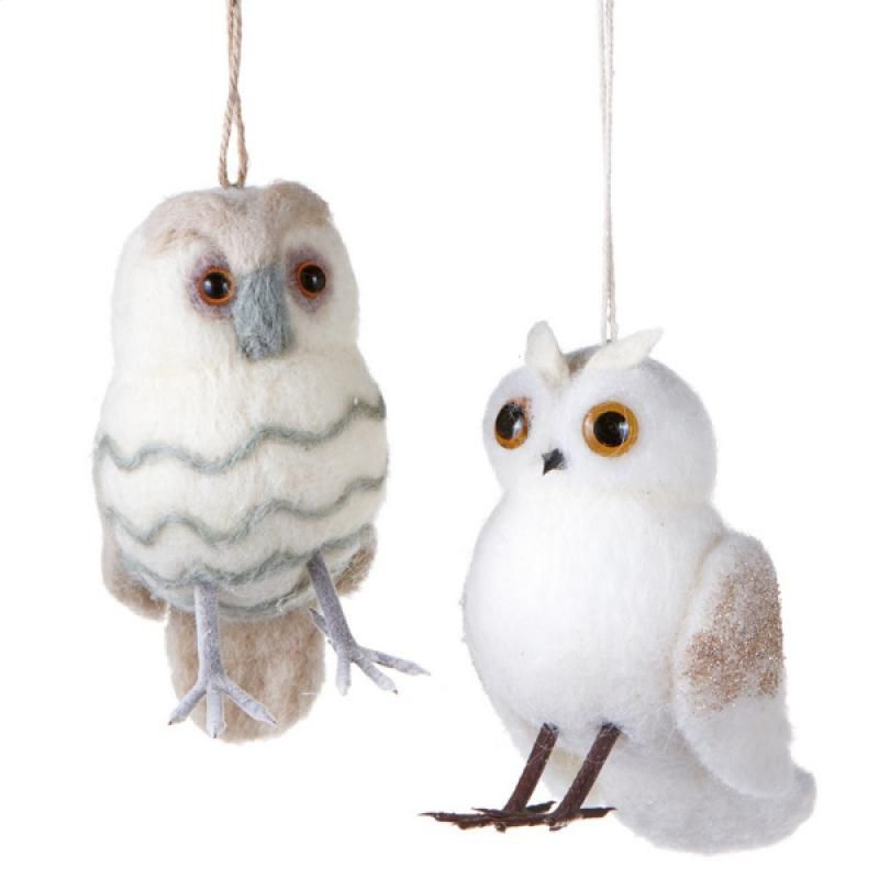 Ganz 5.5" Urban Nature Puff Owl with Champagne Glitter Beads Christmas Ornaments 5.5" - White/Brown