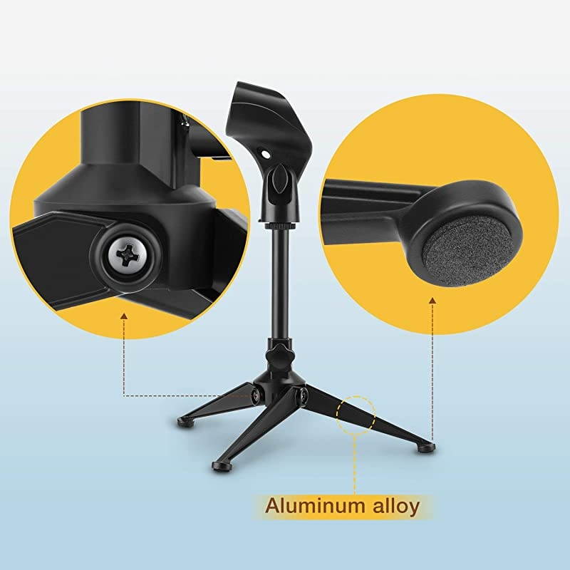 Desk Mic Stand Universal Adjustable Desktop Microphone Stand Portable Foldable Tripod Mic Table Stand with Small Plastic Microphone Clip For Sm57 Sm58 Sm86 Sm87 Blue YetiBlue Snowball iCE