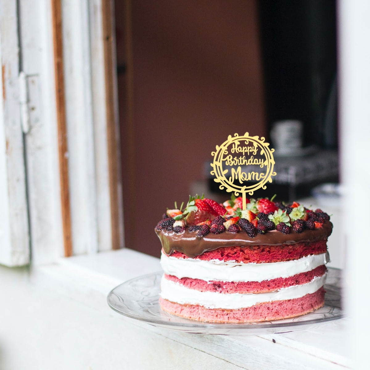 6pcs Glitter Paper Cake Toppers Letter Printing Cake Picks DIY Cake Decoration Mothers Day Dessert Insert Party Favor for Decoration (Golden)