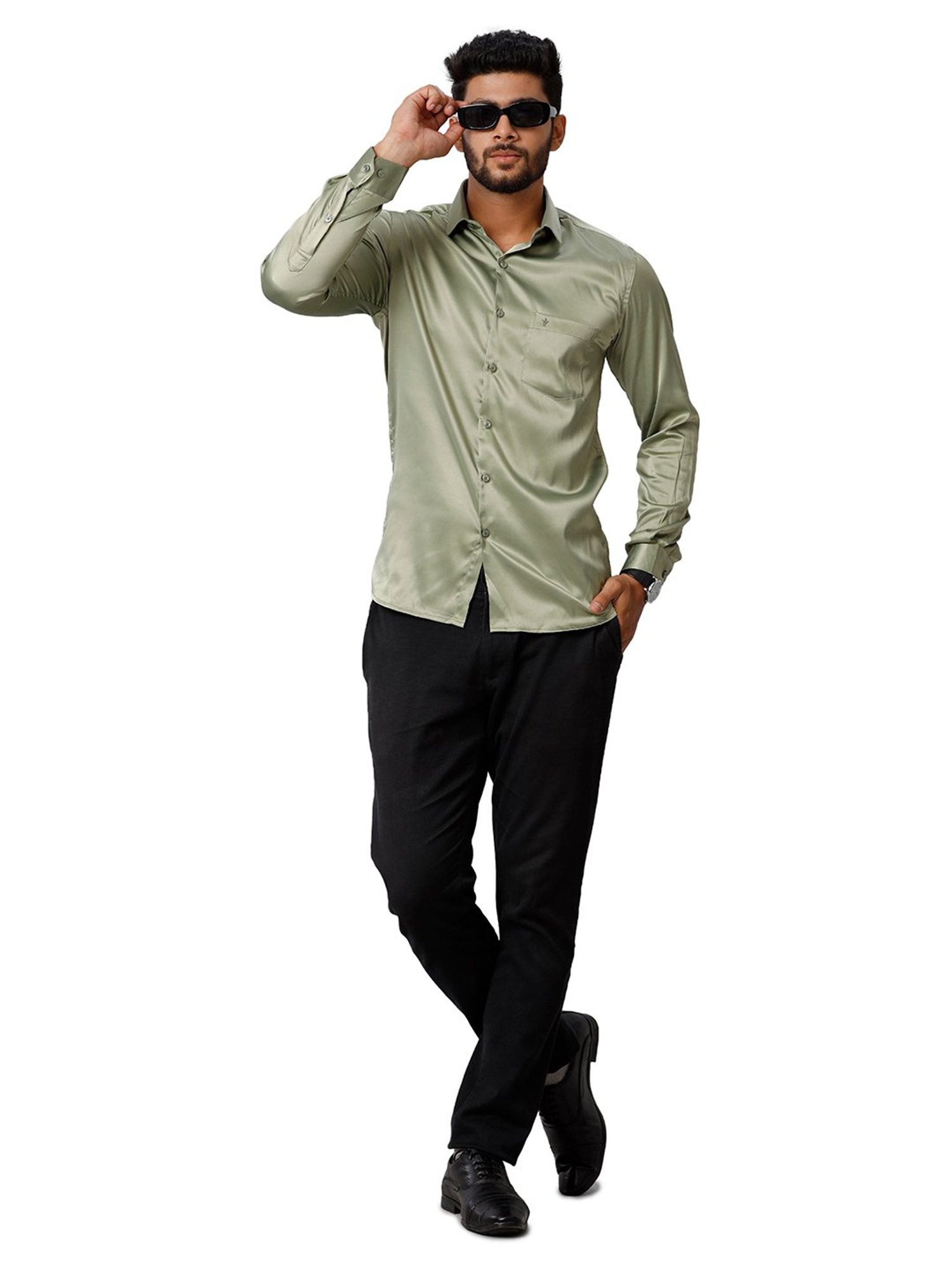 Ramraj Green Regular Fit Full Sleeves Shirt