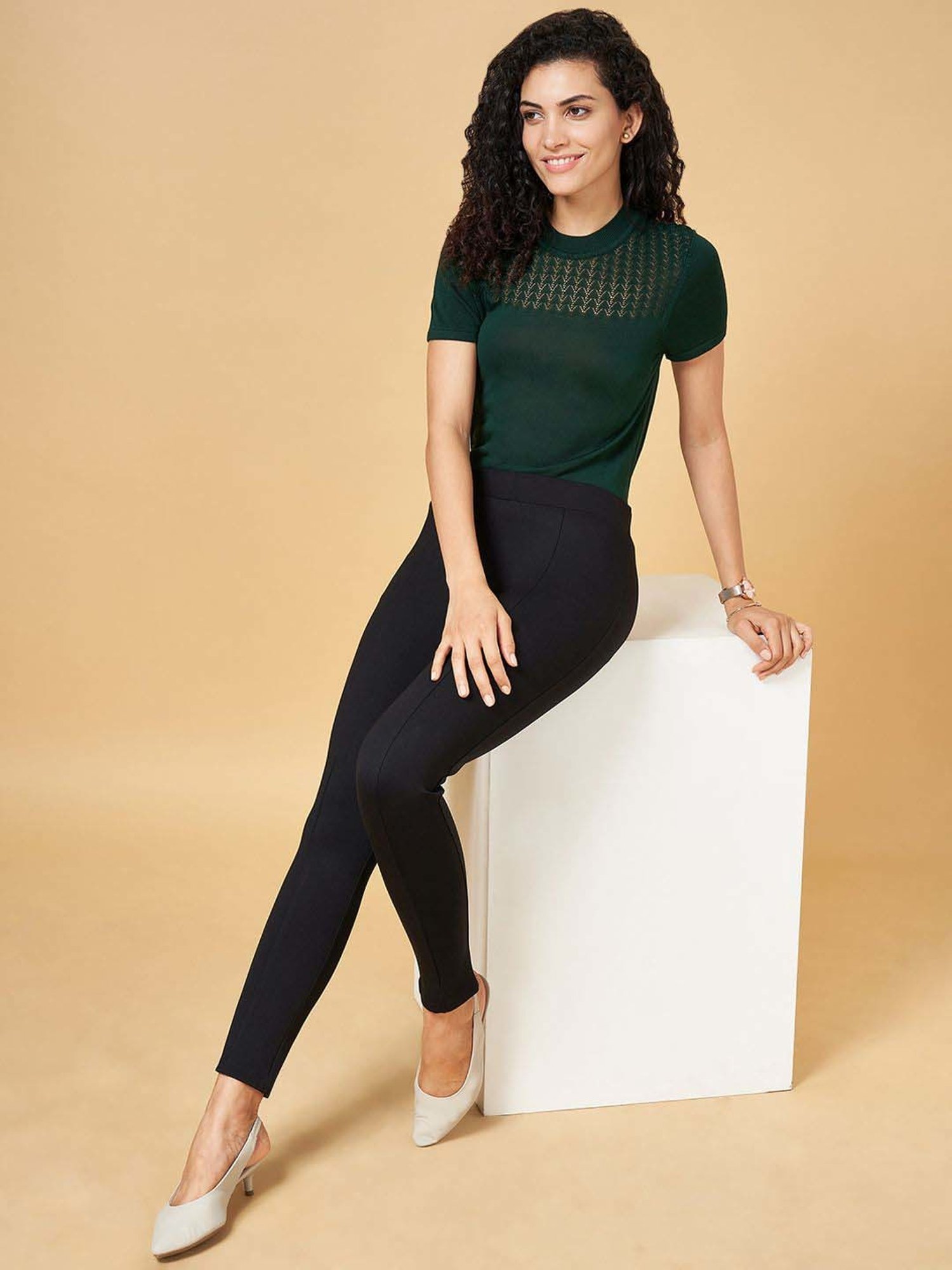 Annabelle by Pantaloons Green Self Pattern Top