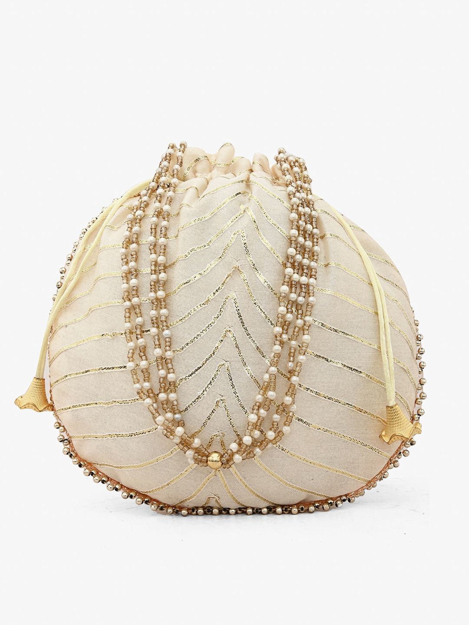 Gaurapakhi Off White Striped Small Potli