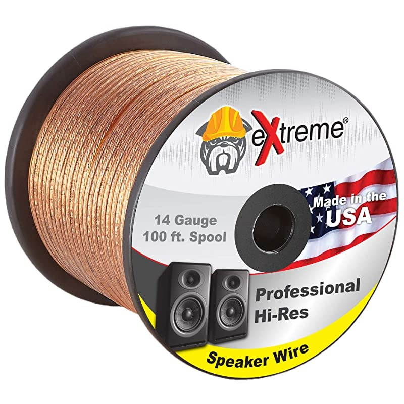 Professional Grade 14 Gauge Speaker Cable Pure Stranded Copper Speaker Wire in 100 Feet for Car Audio Home Theater Systems Radio Speakers Any Audio Application by