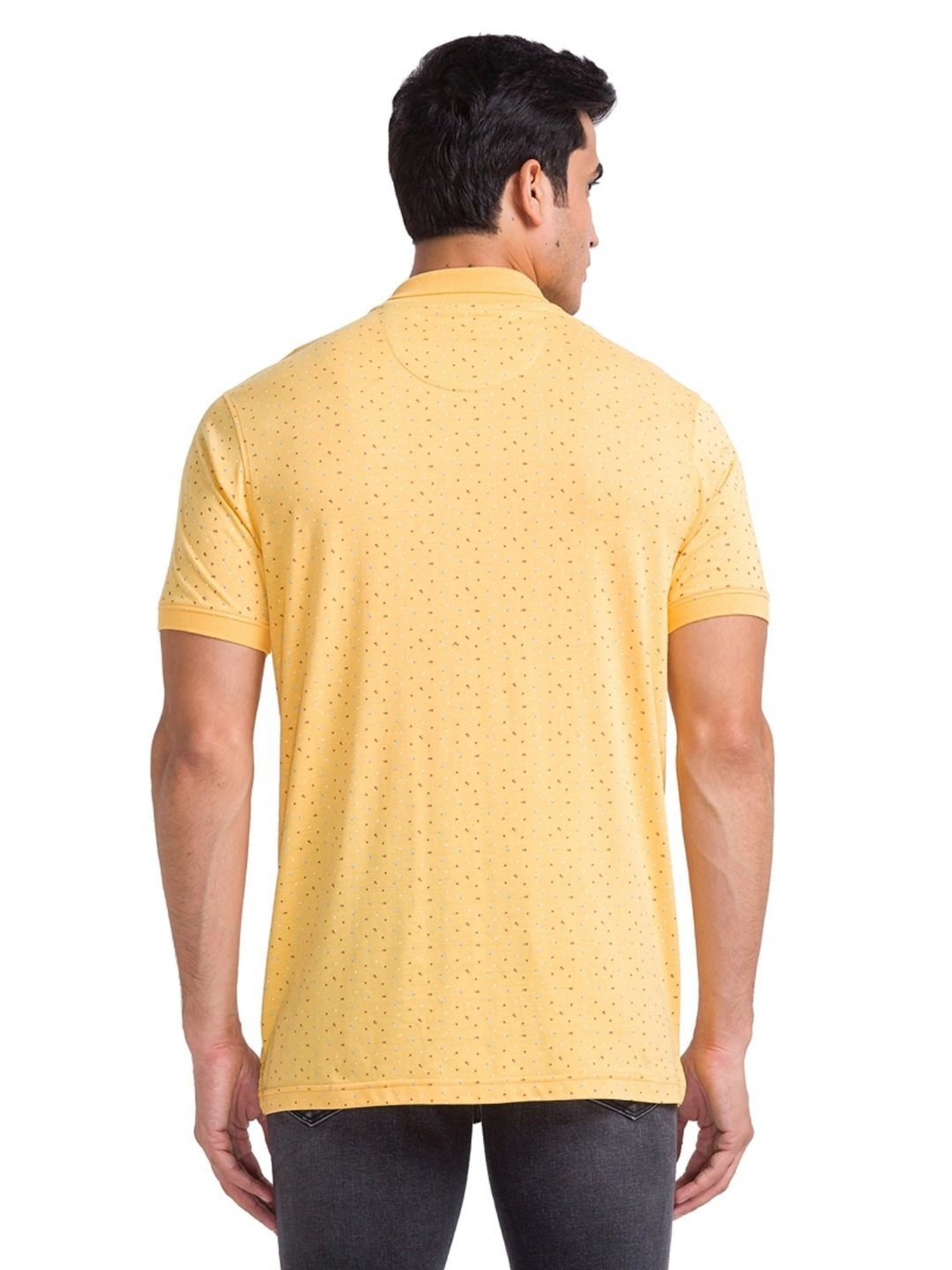 Park Avenue Yellow Slim Fit Printed Polo T-Shirt