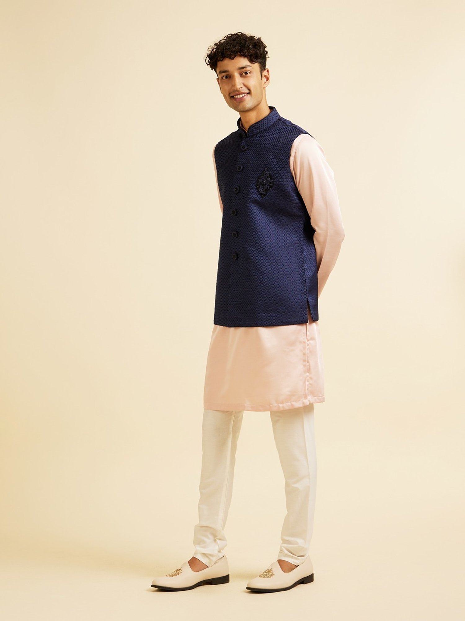 Manyavar Navy Regular Fit Embellished Nehru Jacket