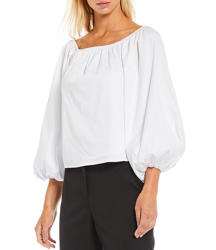 Antonio Melani Cynthia Poplin Square Neck 3/4 Sleeve Blouse