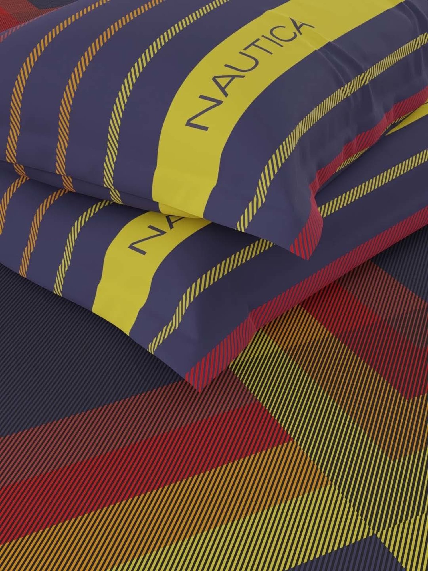 NAUTICA Pacific Coast Purple & Yellow Cotton 160 TC King Bedsheet with 2 Pillow Cover