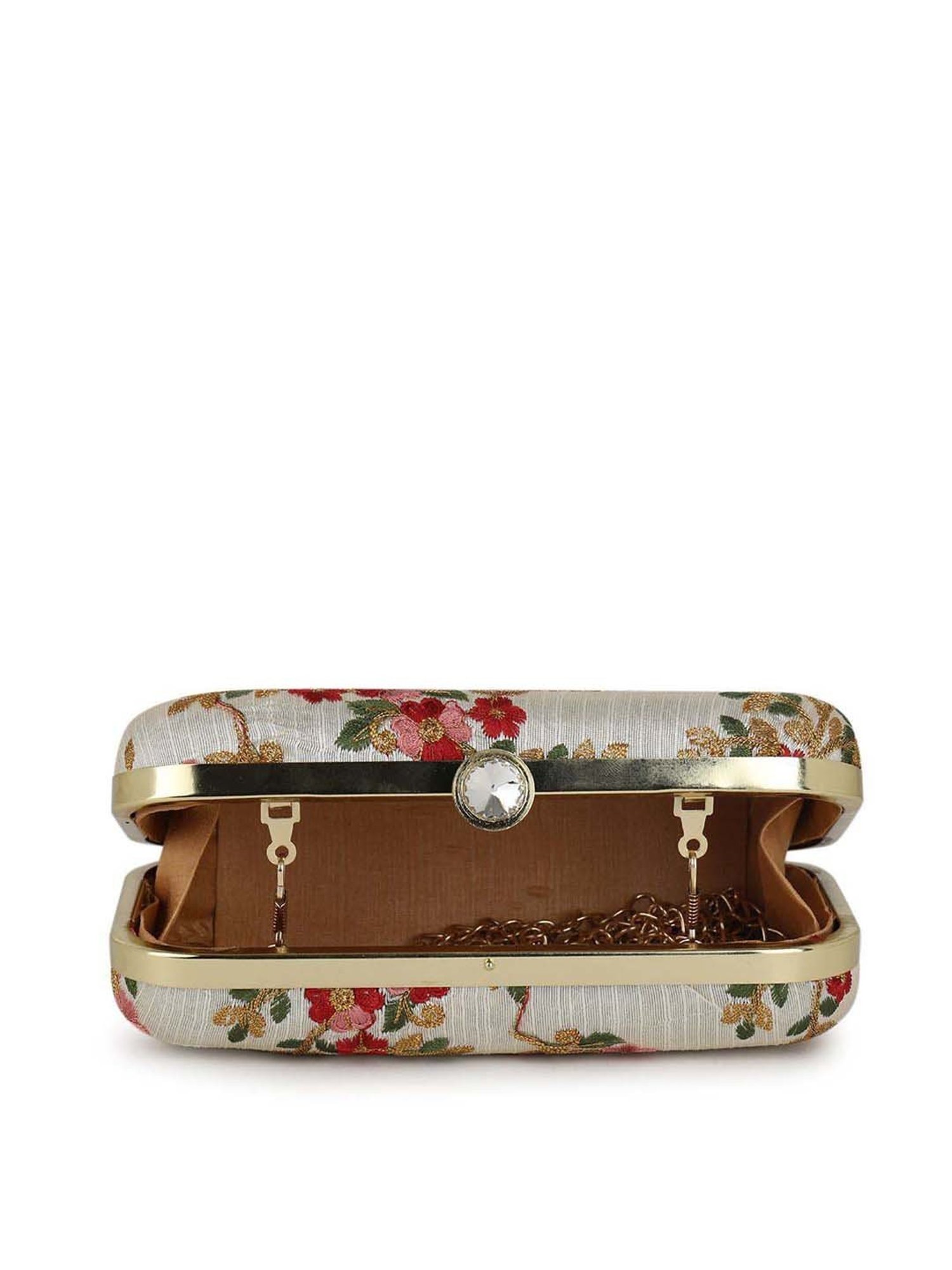 Gaurapakhi White Embroidered Minaudiere Clutch