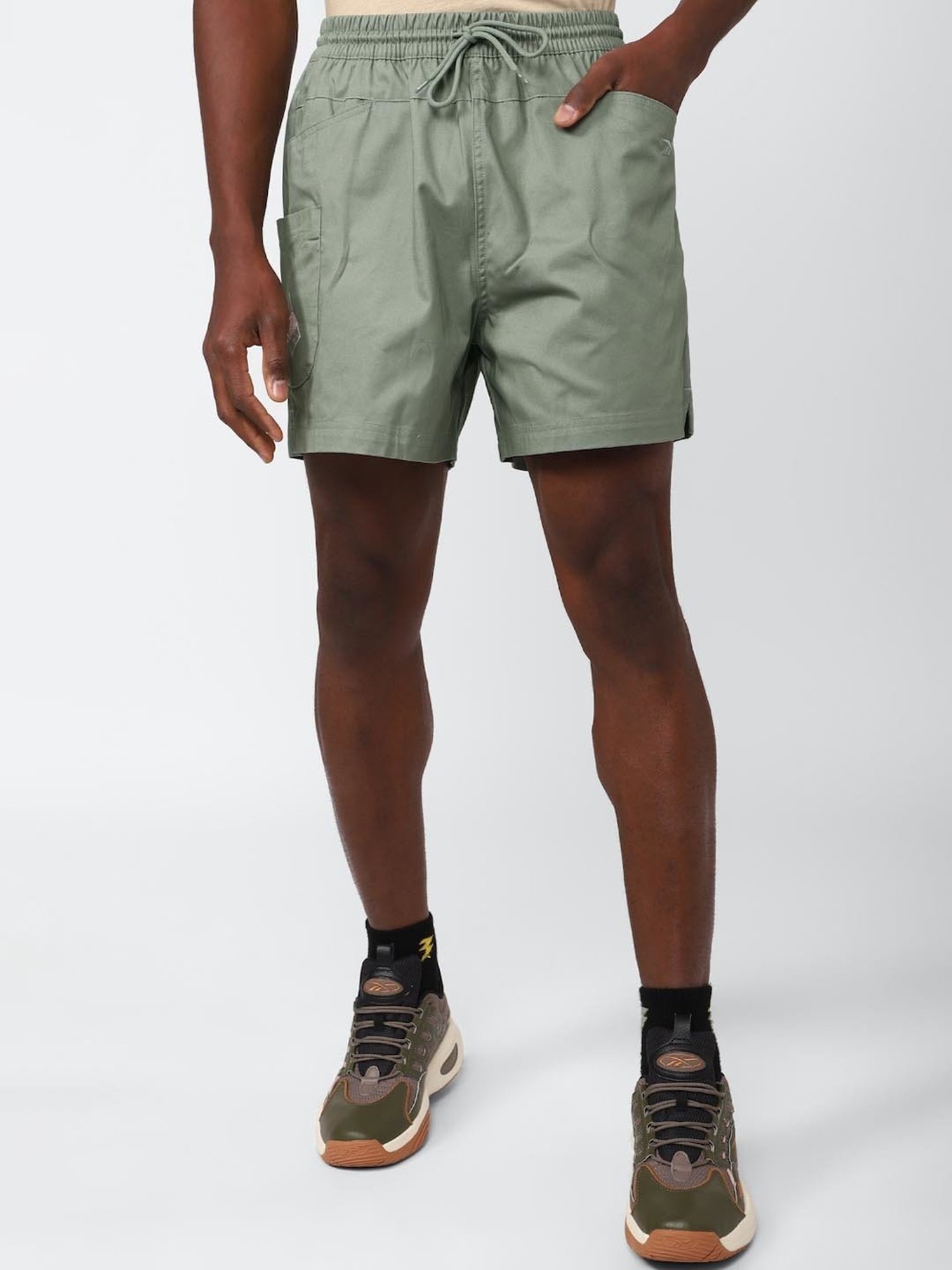 Reebok Green Cotton Regular Fit Sports Shorts