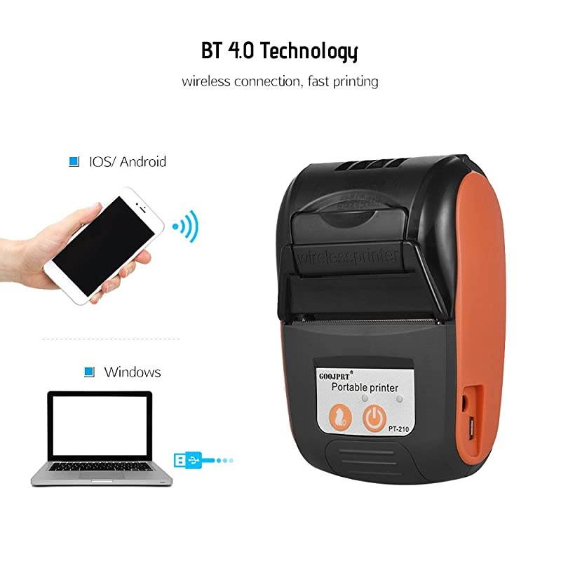 GOOJPRT PT-210 Portable Thermal Printer Handheld 58mm Receipt Printer for Retail Stores Restaurants Factories Logistics, 10 Paper Rolls