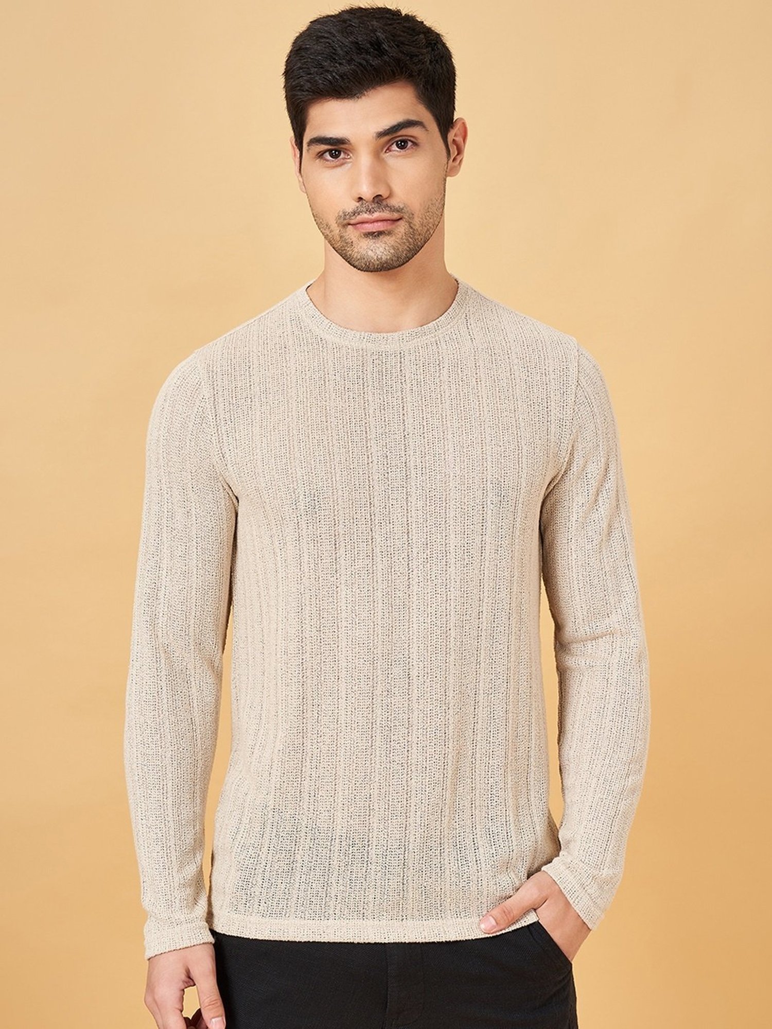 7 Alt by Pantaloons Light Gray Cotton Blend Slim Fit T-Shirt