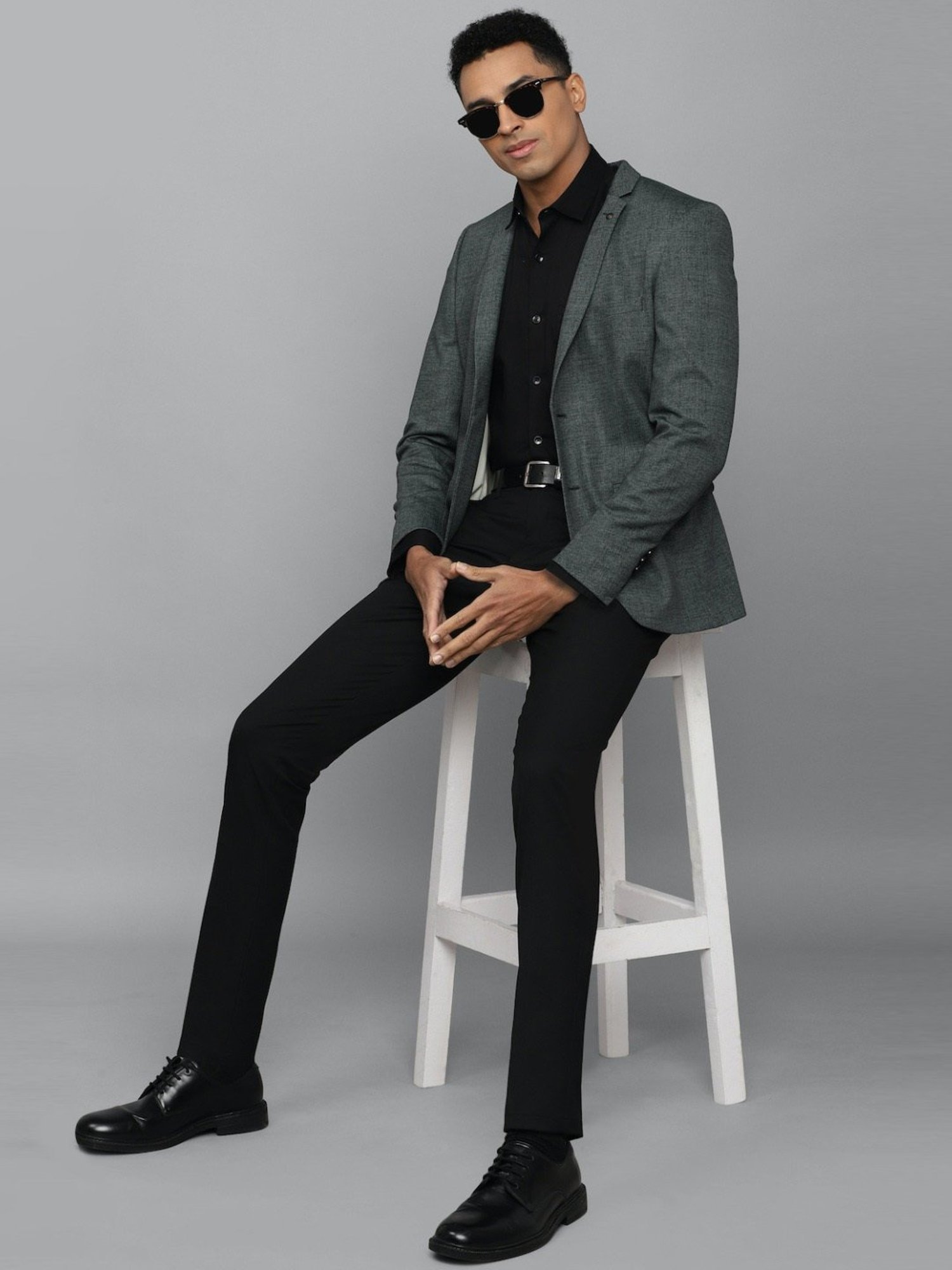 Allen Solly Grey Slim Fit Texture Blazer