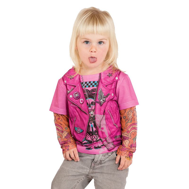 Faux Real Toddler Girls' Biker Girl Costume T-Shirt Pink 3T