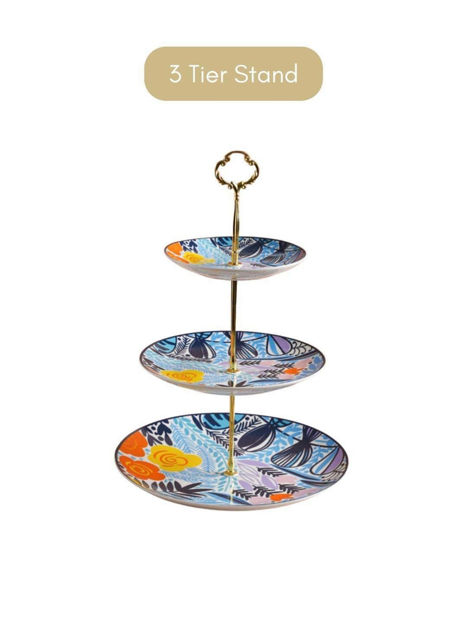 Nestasia Spring Printed Multicolor ceramic 3-Tier Dessert Display Stand for Serving cupcakes