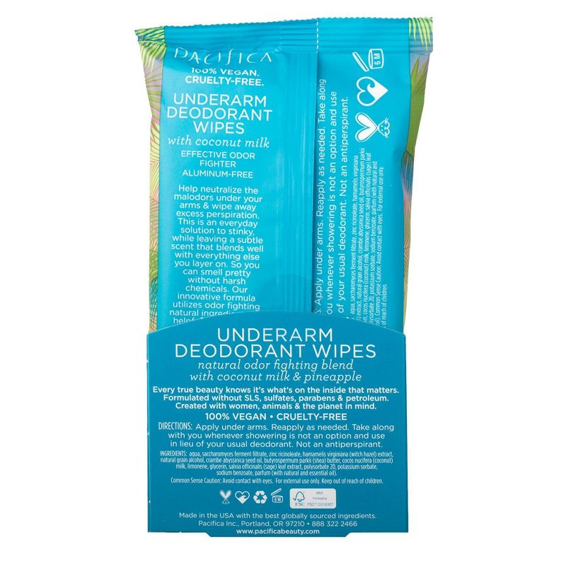 Pacifica Pineapple Underarm Deodorant Wipes - 30ct