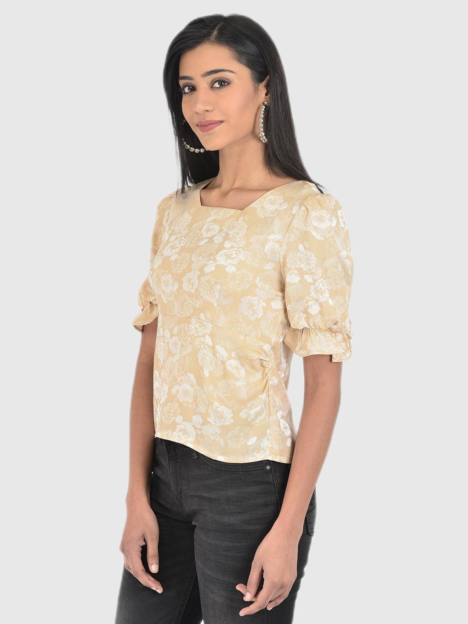 Latin Quarters Beige Floral Print Top