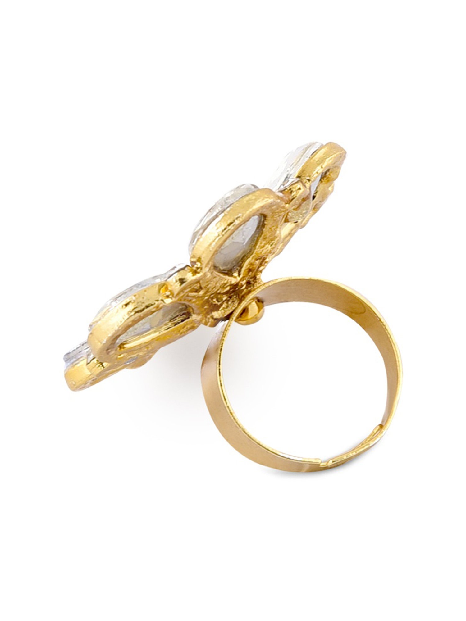 Zaveri Pearls Gold Tone Multistrand Pearls Ethnic Necklace Earring & Ring Set-ZPFK10726