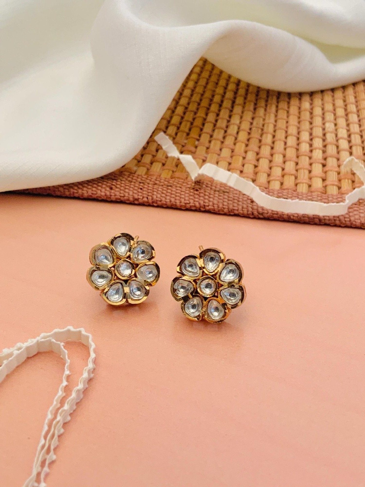 Abdesigns Sophisticated Gold-Plated Polki Stud Earrings