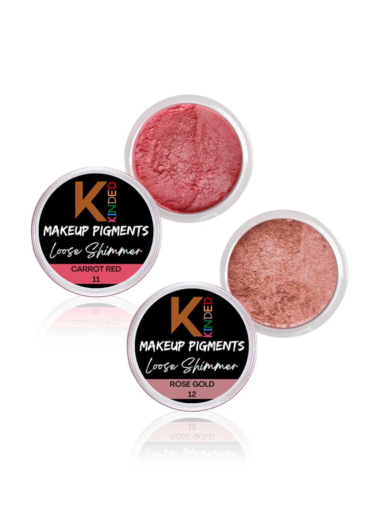 KINDED Makeup Pigments Loose Shimmer Powder Eyeshadow 11 Carrot Red & 12 Rose Gold Combo