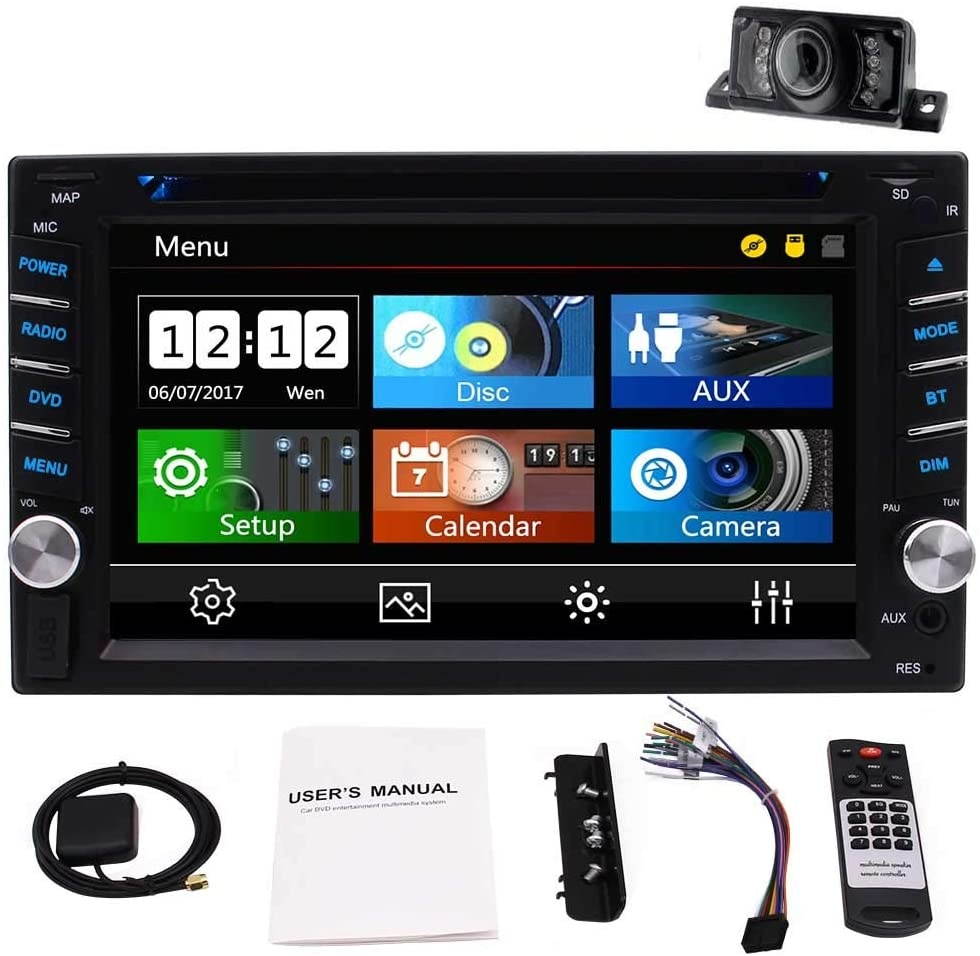 2 Din Car Stereo with Touch Screen Bluetooth Car Radio in Dash Headunit DVD CD Player Double Din Car Radio Receiver with GPS Map Card/Backup Camera/AM FM RDS/Steering Wheel Control/Remote Control/USB