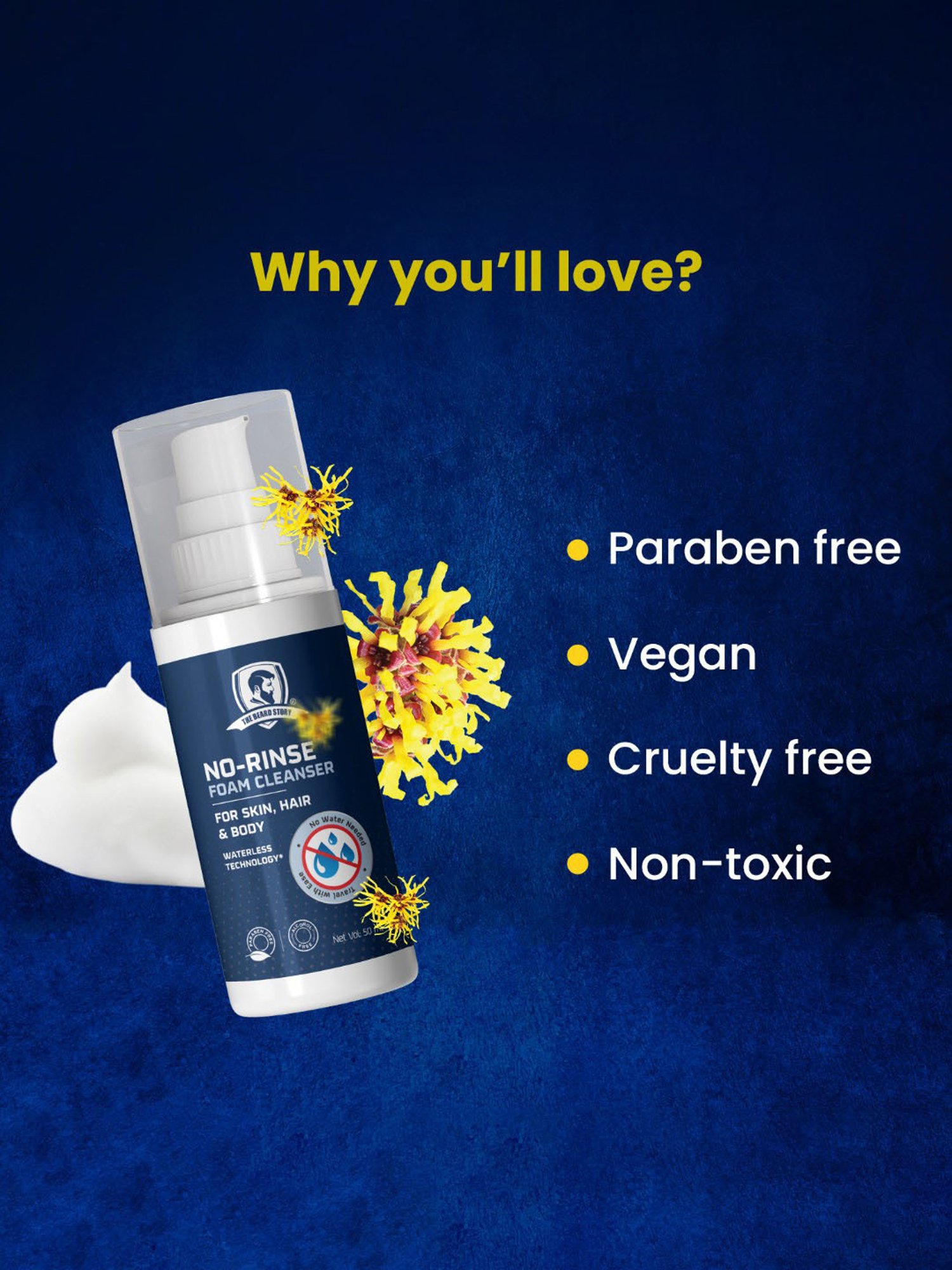 The Beard Story No-Rinse Foam Cleanser for Skin, Hair & Body - 50 ml