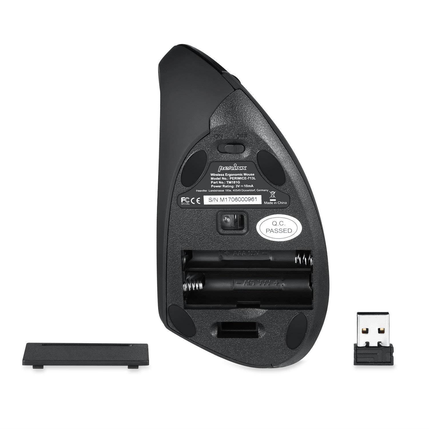 Perixx PERIMICE-713L Left Handed Ergonomic Wireless Vertical Mouse - 800/1200/1600 DPI - Recommended with RSI User