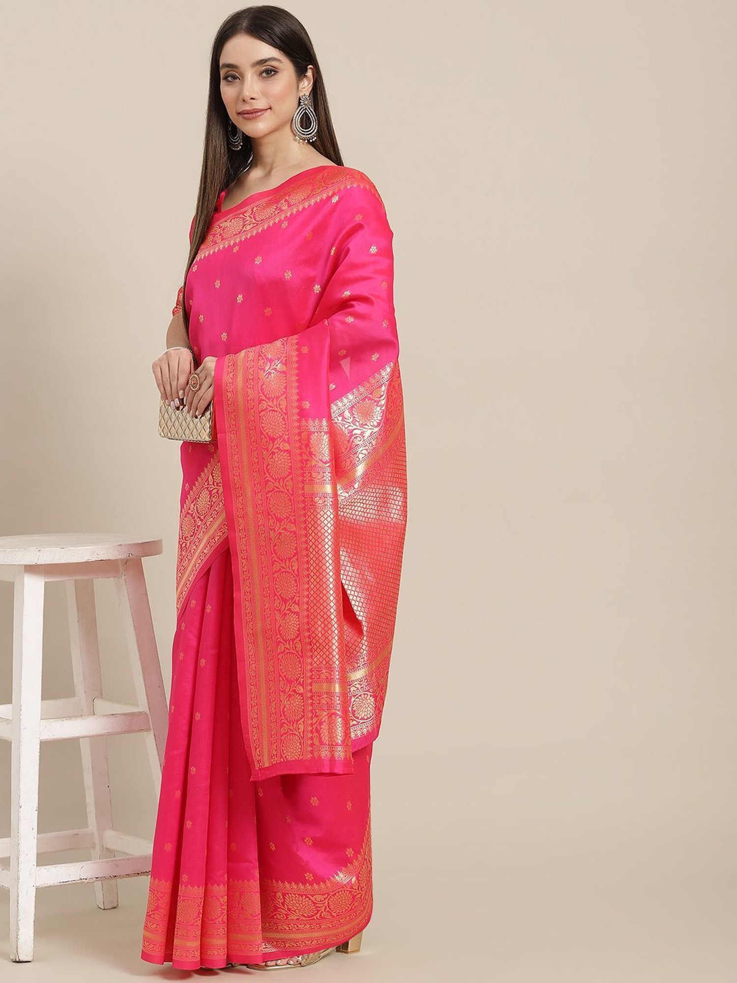 KSUT Pink Silk Woven Saree With Unstitched Blouse