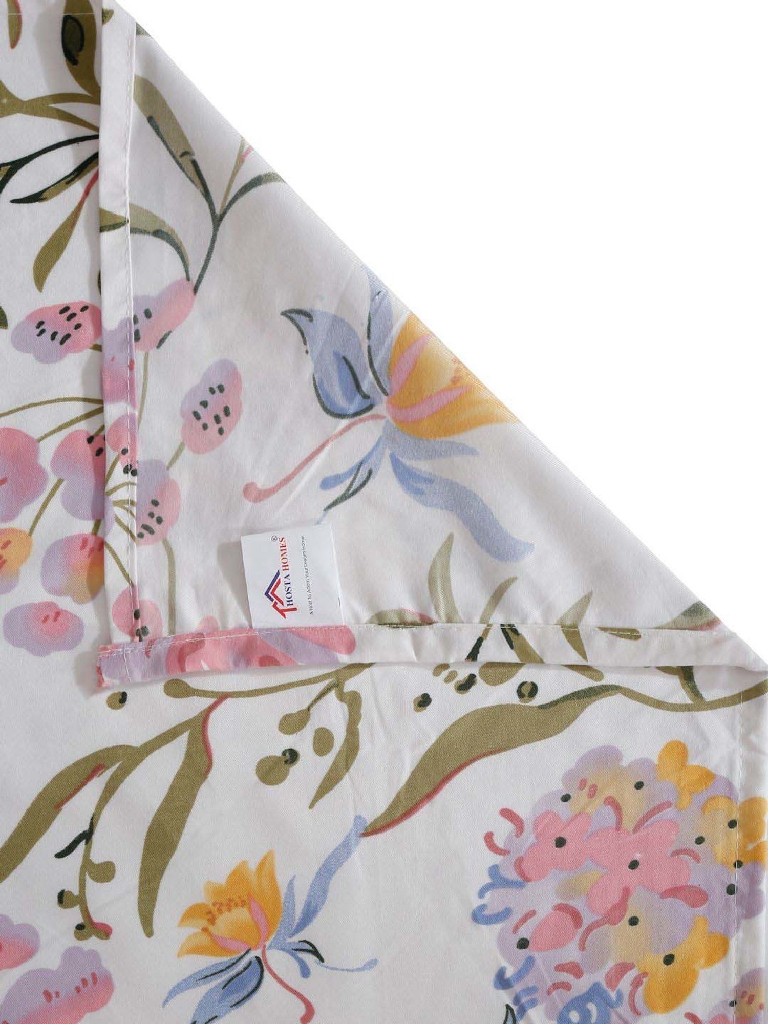 HOSTA HOMES White & Pink Cotton 280 TC Single Bedsheet with 1 Pillow cover